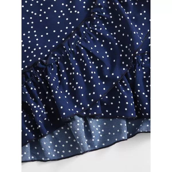 WDIRARA Women's Polka Dots Knot Wrap Side Ruffle Mini Skirt