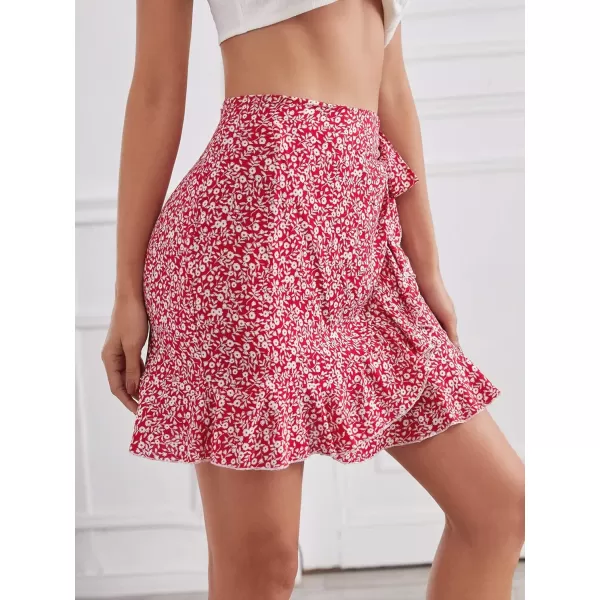 WDIRARA Women's Polka Dots Knot Wrap Side Ruffle Mini Skirt