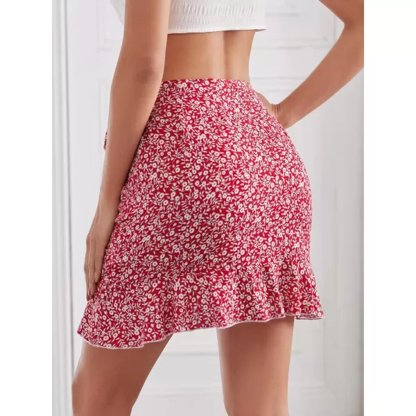 WDIRARA Women's Polka Dots Knot Wrap Side Ruffle Mini Skirt