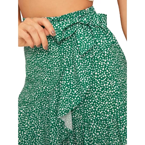 WDIRARA Women's Polka Dots Knot Wrap Side Ruffle Mini Skirt