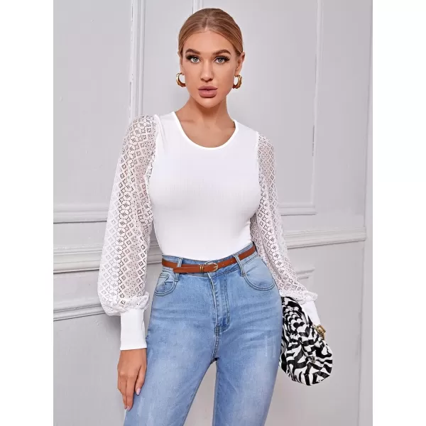 WDIRARA Women's Polka Dots Mesh Bishop Long Sleeve Square Neck Tee Tops