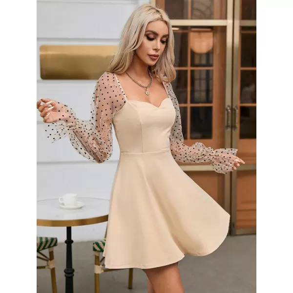 WDIRARA Women's Polka Dots Mesh Long Sleeve A Line Mini Flowy Wedding Guest Bridesmaid Dress