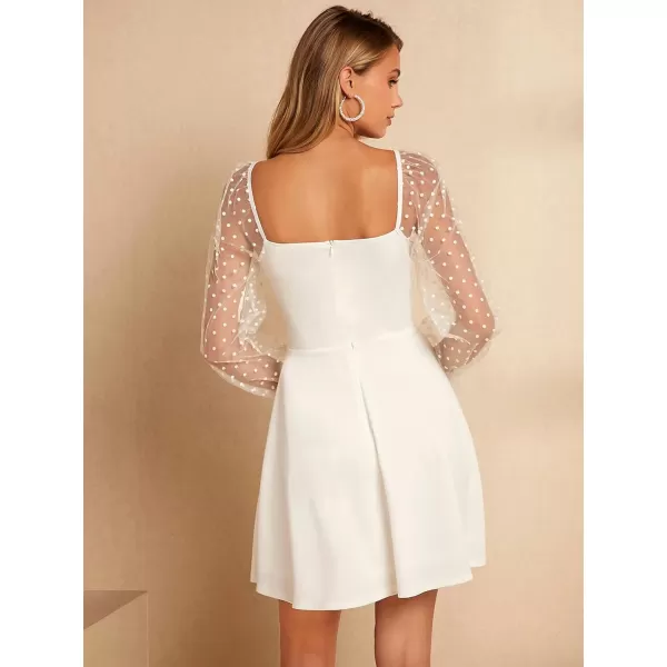 WDIRARA Women's Polka Dots Mesh Long Sleeve A Line Mini Flowy Wedding Guest Bridesmaid Dress