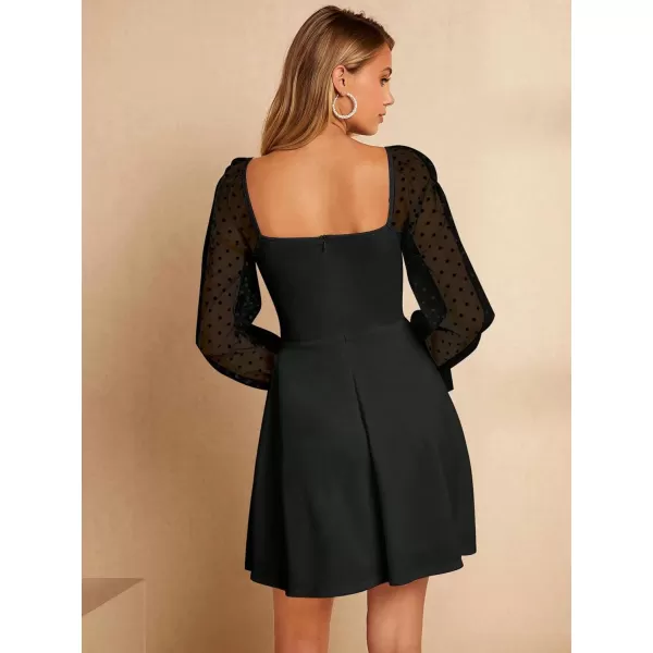 WDIRARA Women's Polka Dots Mesh Long Sleeve A Line Mini Flowy Wedding Guest Bridesmaid Dress