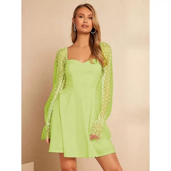WDIRARA Women's Polka Dots Mesh Long Sleeve A Line Mini Flowy Wedding Guest Bridesmaid Dress