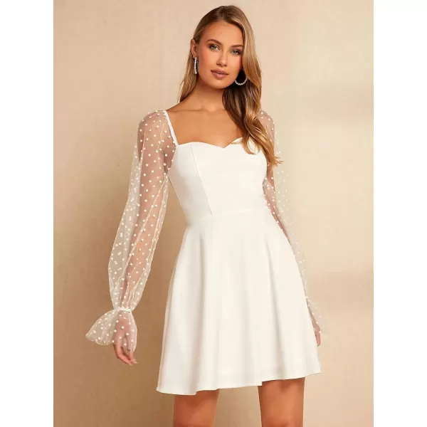 WDIRARA Women's Polka Dots Mesh Long Sleeve A Line Mini Flowy Wedding Guest Bridesmaid Dress