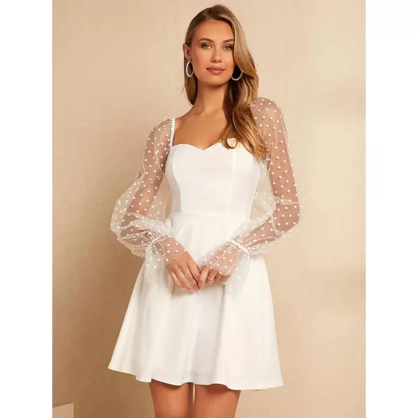 WDIRARA Women's Polka Dots Mesh Long Sleeve A Line Mini Flowy Wedding Guest Bridesmaid Dress