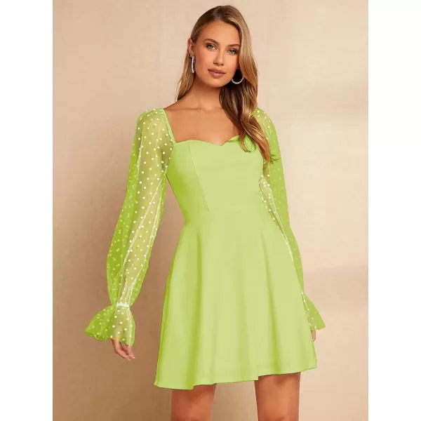 WDIRARA Women's Polka Dots Mesh Long Sleeve A Line Mini Flowy Wedding Guest Bridesmaid Dress