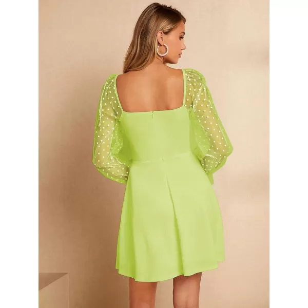WDIRARA Women's Polka Dots Mesh Long Sleeve A Line Mini Flowy Wedding Guest Bridesmaid Dress