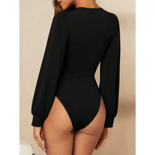 WDIRARA Women's Polka Dots Sheer Dobby Mesh Square Neck Long Sleeve Skinny Bodysuit