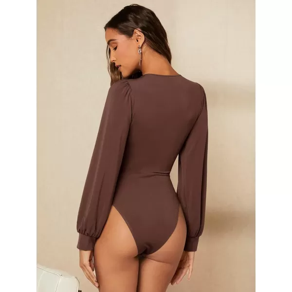 WDIRARA Women's Polka Dots Sheer Dobby Mesh Square Neck Long Sleeve Skinny Bodysuit