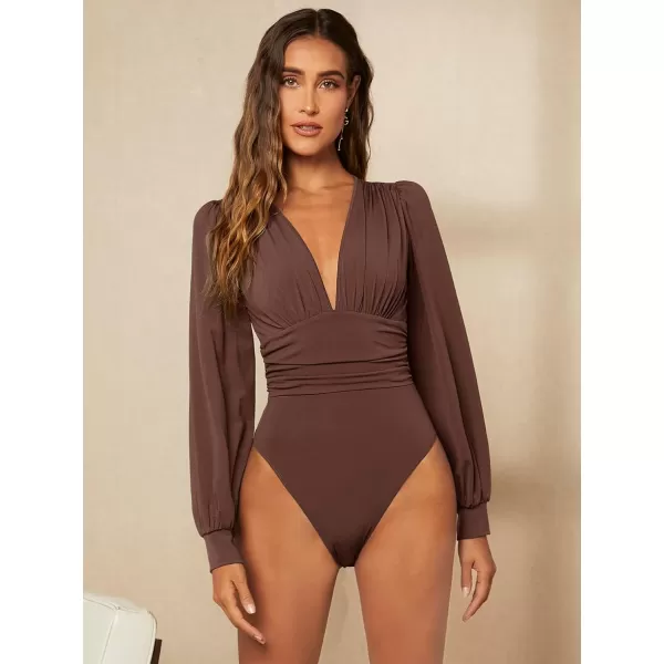 WDIRARA Women's Polka Dots Sheer Dobby Mesh Square Neck Long Sleeve Skinny Bodysuit