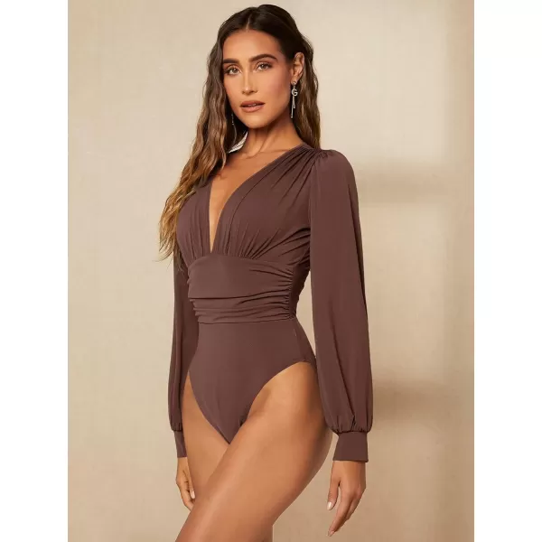WDIRARA Women's Polka Dots Sheer Dobby Mesh Square Neck Long Sleeve Skinny Bodysuit