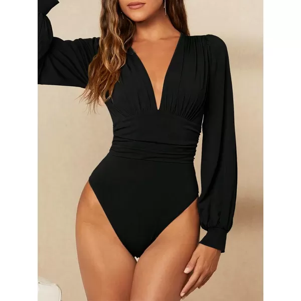 WDIRARA Women's Polka Dots Sheer Dobby Mesh Square Neck Long Sleeve Skinny Bodysuit