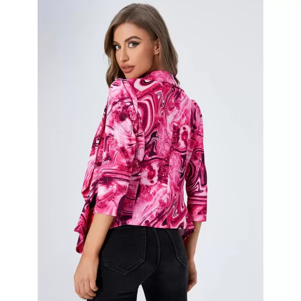 WDIRARA Women's Printed Open Front 3/4 Sleeve Blazer Ruffle Jacket Outerwear