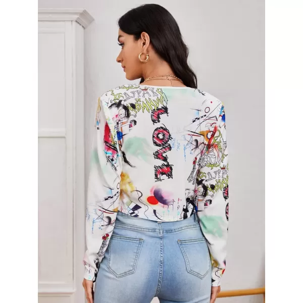 WDIRARA Women's Printed Open Front 3/4 Sleeve Blazer Ruffle Jacket Outerwear