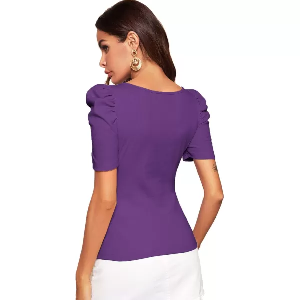 WDIRARA Women's Puff Sleeve Square Neck Short Sleeve Elegant Tee Top