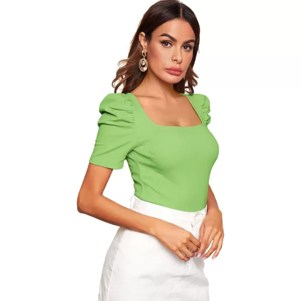 WDIRARA Women's Puff Sleeve Square Neck Short Sleeve Elegant Tee Top