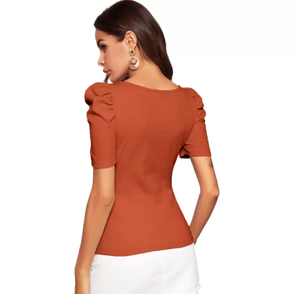 WDIRARA Women's Puff Sleeve Square Neck Short Sleeve Elegant Tee Top