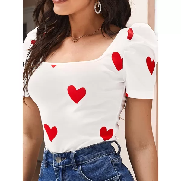 WDIRARA Women's Puff Sleeve Square Neck Short Sleeve Elegant Tee Top