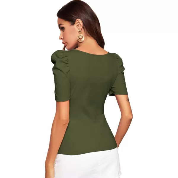 WDIRARA Women's Puff Sleeve Square Neck Short Sleeve Elegant Tee Top