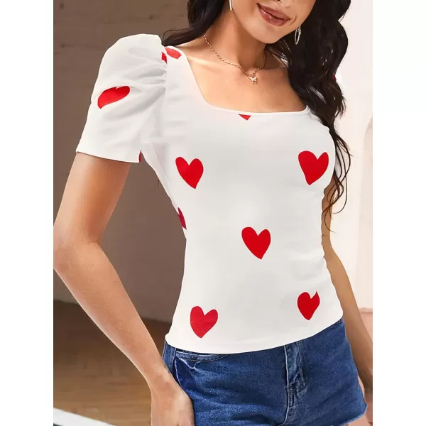 WDIRARA Women's Puff Sleeve Square Neck Short Sleeve Elegant Tee Top
