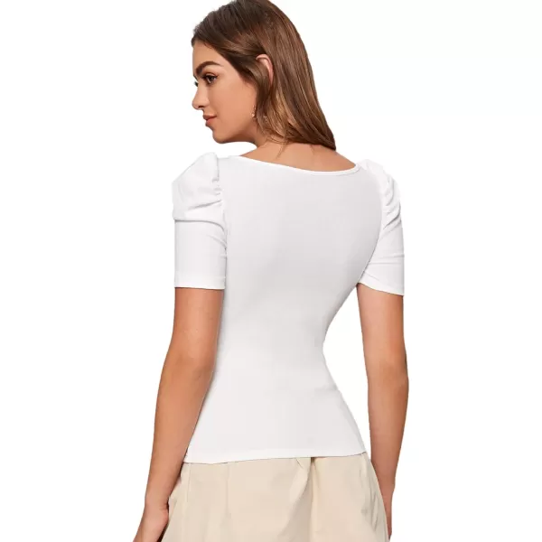 WDIRARA Women's Puff Sleeve Square Neck Short Sleeve Elegant Tee Top