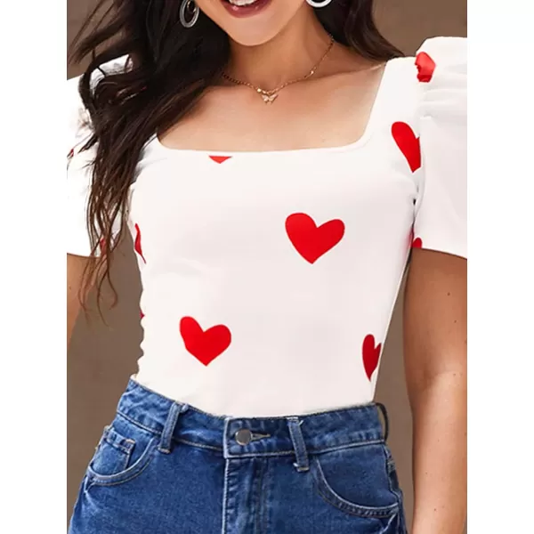 WDIRARA Women's Puff Sleeve Square Neck Short Sleeve Elegant Tee Top