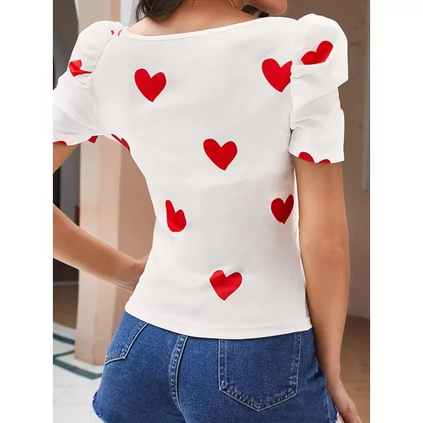 WDIRARA Women's Puff Sleeve Square Neck Short Sleeve Elegant Tee Top