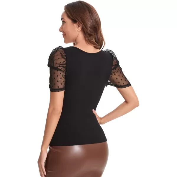WDIRARA Women's Puff Sleeve Square Neck Short Sleeve Elegant Tee Top