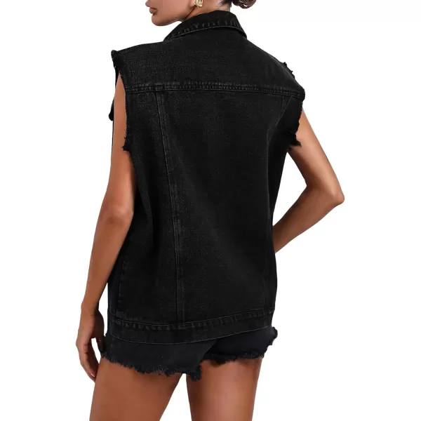 WDIRARA Women's Raw Trim Sleeveless Jean Vest Button Down Casual Denim Vest Jacket