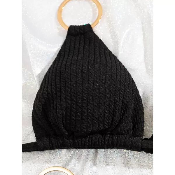 WDIRARA Women's Ring Halter Bikini Swimsuit 2 Piece Tie Back Bathing Suit