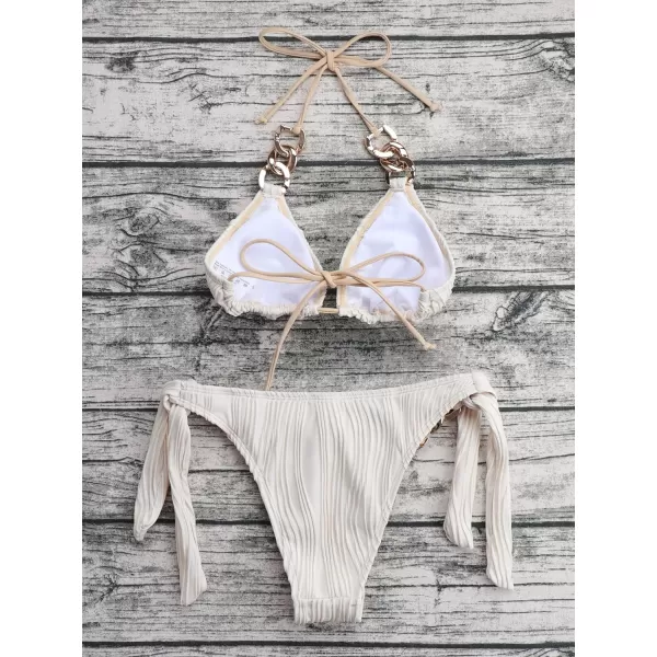 WDIRARA Women's Ring Halter Bikini Swimsuit 2 Piece Tie Back Bathing Suit