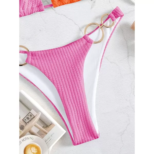 WDIRARA Women's Ring Halter Bikini Swimsuit 2 Piece Tie Back Bathing Suit
