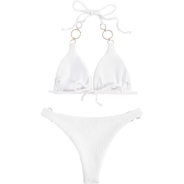 WDIRARA Women's Ring Halter Bikini Swimsuit 2 Piece Tie Back Bathing Suit