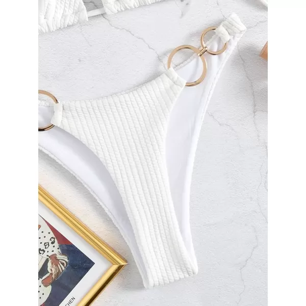 WDIRARA Women's Ring Halter Bikini Swimsuit 2 Piece Tie Back Bathing Suit