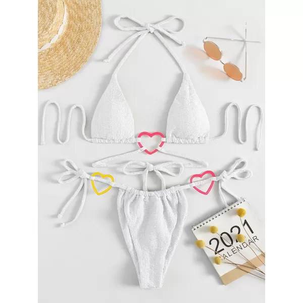 WDIRARA Women's Ring Halter Bikini Swimsuit 2 Piece Tie Back Bathing Suit