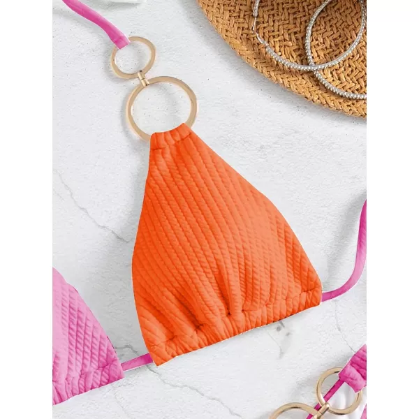 WDIRARA Women's Ring Halter Bikini Swimsuit 2 Piece Tie Back Bathing Suit