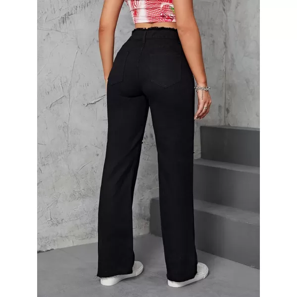 WDIRARA Women's Ripped Detail Boyfriend Loose Jeans Casual Tapered Long Denim Pants