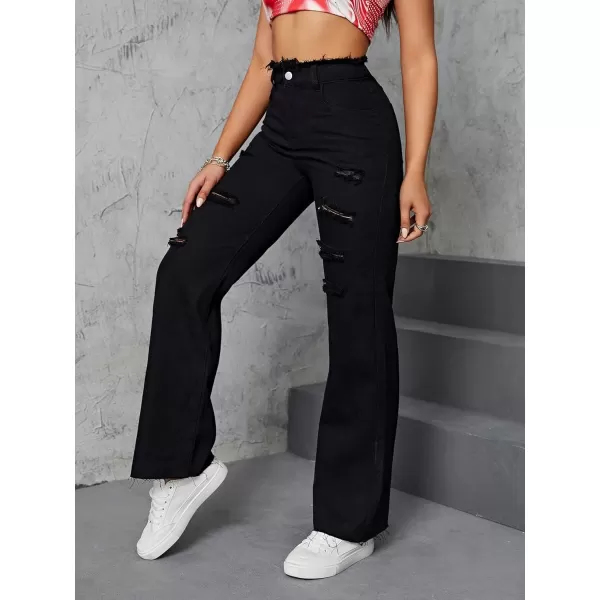 WDIRARA Women's Ripped Detail Boyfriend Loose Jeans Casual Tapered Long Denim Pants