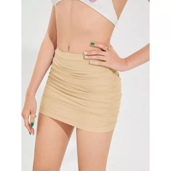 WDIRARA Women's Ruched Mesh Streetwear Bodycon Mini Skirt Stretch Sexy Skirts