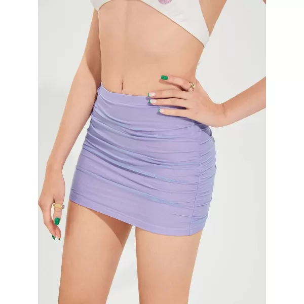 WDIRARA Women's Ruched Mesh Streetwear Bodycon Mini Skirt Stretch Sexy Skirts