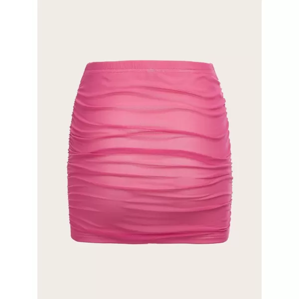 WDIRARA Women's Ruched Mesh Streetwear Bodycon Mini Skirt Stretch Sexy Skirts