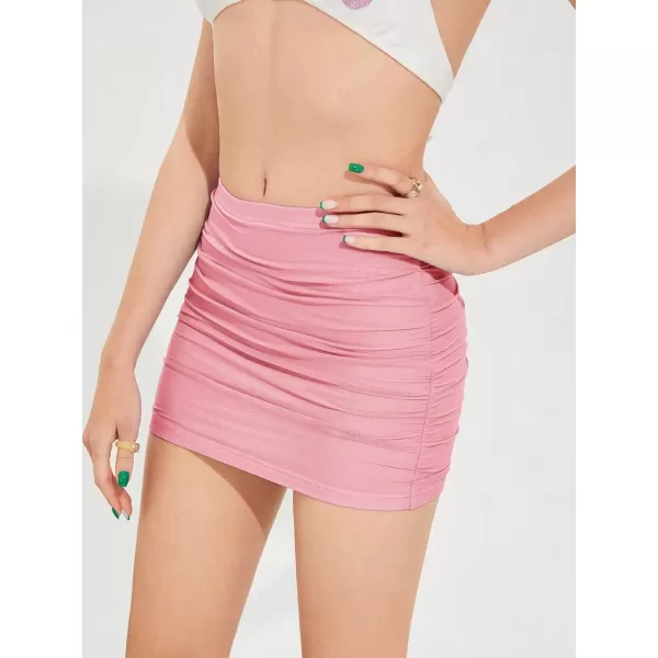 WDIRARA Women's Ruched Mesh Streetwear Bodycon Mini Skirt Stretch Sexy Skirts