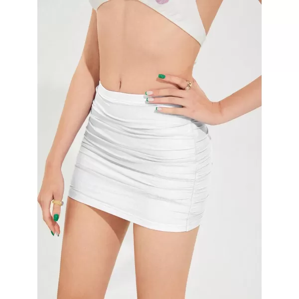 WDIRARA Women's Ruched Mesh Streetwear Bodycon Mini Skirt Stretch Sexy Skirts
