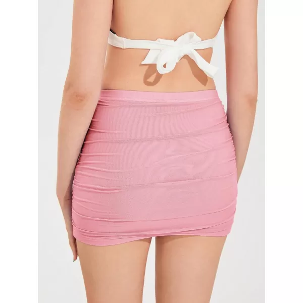 WDIRARA Women's Ruched Mesh Streetwear Bodycon Mini Skirt Stretch Sexy Skirts