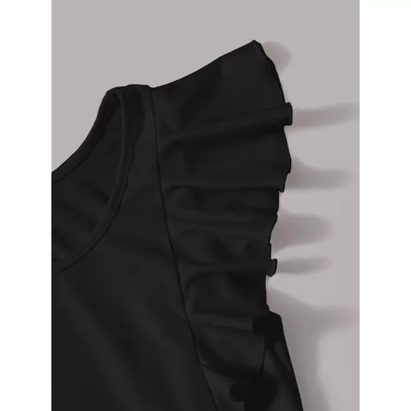 WDIRARA Women's Ruffle Cap Sleeve Scoop Neck Skinny Bodysuit Casual Tops Shirt