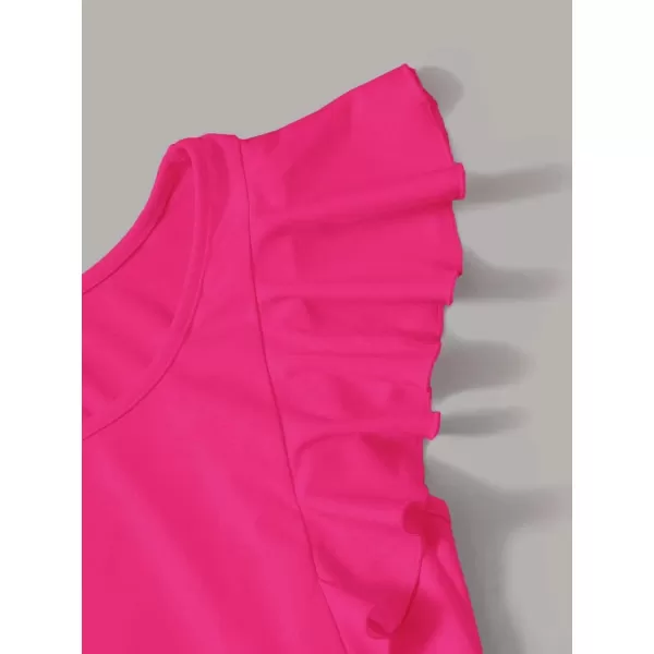 WDIRARA Women's Ruffle Cap Sleeve Scoop Neck Skinny Bodysuit Casual Tops Shirt
