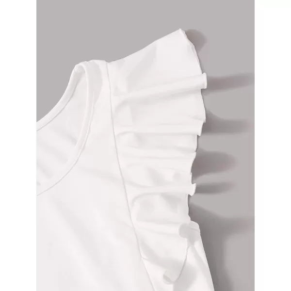 WDIRARA Women's Ruffle Cap Sleeve Scoop Neck Skinny Bodysuit Casual Tops Shirt