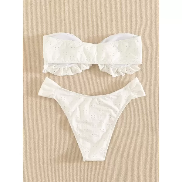 WDIRARA Women's Ruffle Knot Front Bandeau Bikini Set 2 Piece Strapless Swimsuit